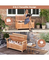Sugift 48 Inch Patio Wood Storage Bench with Slatted Backrest