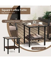 Sugift 3 Pieces Outdoor Rattan Rocking Chairs Set with 2-Tier Side Table