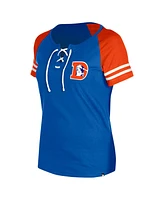 New Era Women's Royal Denver Broncos Throwback Lace-Up Raglan T-Shirt