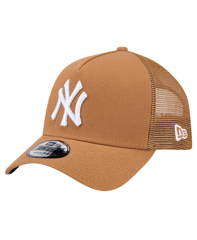 New Era Men's Brown New York Yankees A-Frame Trucker 9FORTY Adjustable Hat