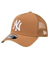 New Era Men's Brown New York Yankees A-Frame Trucker 9FORTY Adjustable Hat