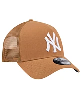 New Era Men's Brown New York Yankees A-Frame Trucker 9FORTY Adjustable Hat