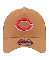 New Era Men's Brown Cincinnati Reds A-Frame Trucker 9FORTY Adjustable Hat