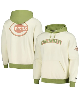 New Era Men's Cream/Green Cincinnati Reds Color Pop Pullover Hoodie