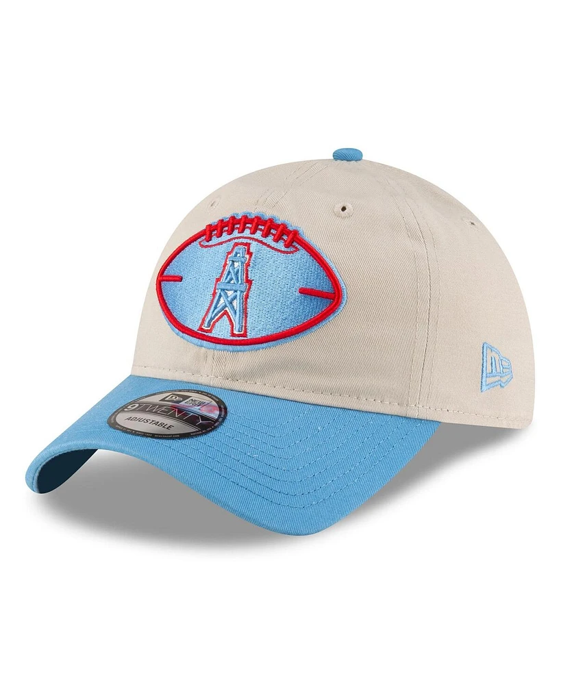 New Era Men's Stone/Light Blue Houston Oilers 2024 Sideline Historic 9TWENTY Adjustable Hat