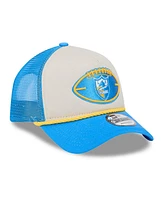 New Era Men's Stone/Powder Blue Los Angeles Chargers 2024 Sideline Historic 9FORTY A-Frame Trucker Adjustable Hat