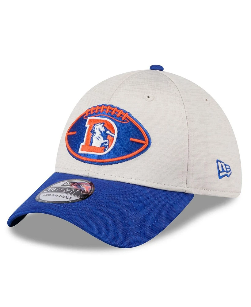 New Era Men's Stone/Royal Denver Broncos 2024 Sideline Historic 39THIRTY Flex Hat