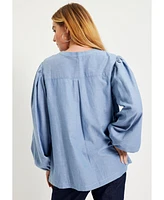 June + Vie Women's Puff Sleeve Chambray Jacket