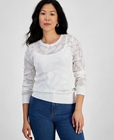 I.n.c. International Concepts Petite Floral-Jacquard Long-Sleeve Top, Created for Macy's