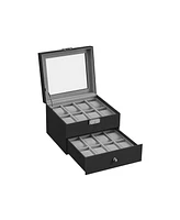 Slickblue 16-Slot Watch Box with Glass Lid for Elegant Watch Storage and Display