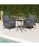 Skonyon 3 Pieces Patio Furniture Set with Cushioned Patio Chairs and Tempered Glass Coffee Table-Gray