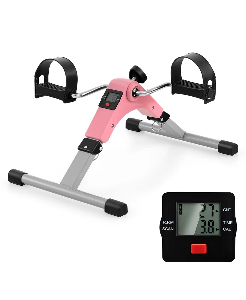 Skonyon Under Desk Exercise Bike Pedal Exerciser with Lcd Display for Legs and Arms Workout-Pink