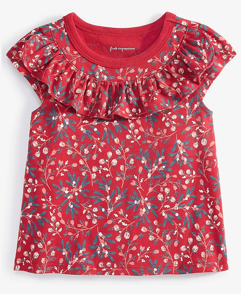 First Impressions Baby Girls Ruffled Berry Bloom Printed Short-Sleeve T-Shirt, Created for Macy's