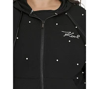 Karl Lagerfeld Paris Plus Embellished Zip-Front Hoodie, Created for Macy's