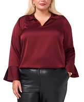 Vince Camuto Plus Collared V-Neck Long-Sleeve Blouse