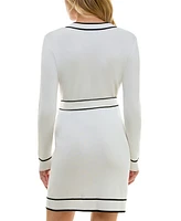 Bcx Juniors' Contrast-Tipped Tie-Waist V-Neck Dress