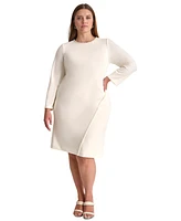 Dkny Plus Beaded Jewel-Neck Long-Sleeve Sheath Dress