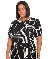 London Times Plus Balloon-Sleeve Sarong Dress
