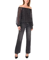 Vince Camuto Women's Clip Dot Off The Shoulder Tie Front Blouse