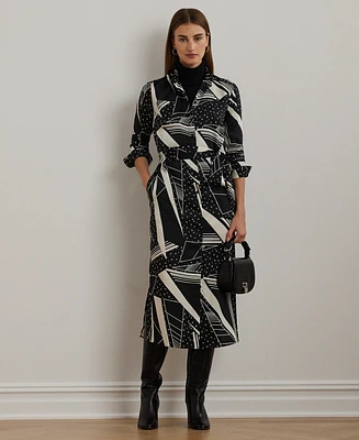 Lauren Ralph Petite Geo-Print Belted Twill Shirtdress