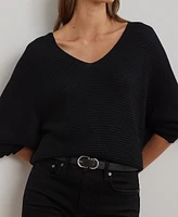 Lauren Ralph Petite Rib-Knit Dolman-Sleeve Sweater