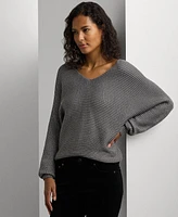 Lauren Ralph Petite Metallic Rib-Knit Dolman-Sleeve Sweater