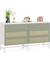 Tribesigns 6 Drawer Dresser, Modern Rattan Dresser for Bedroom