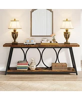 Tribesigns 70.9 inch Extra Long Console Table, Industrial Sofa Table Behind Couch with 2 Tier Storage Shelf, Narrow Entryway Hallway Accent for