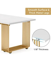 Tribesigns 70.9" Modern Office Desk, Wooden Computer Desk, White Executive Desk with Gold Metal Legs, Large Workstation for Home Office, Study Writing