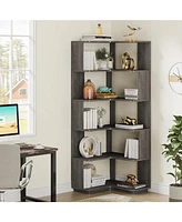 Tribesigns 6-Tier Corner Bookshelf, 64.9 Inch Tall Bookcase with Anti-Drop Panel, Industrial Freestanding Shelf Display Rack Storage Organizer