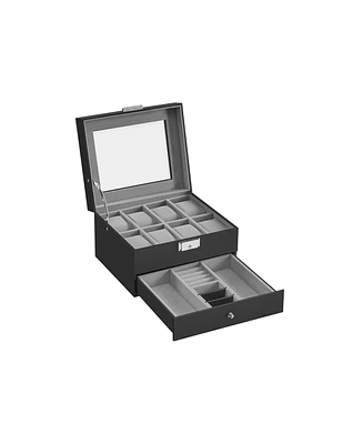 Slickblue 8-Slot Watch Box with Glass Lid for Stylish Timepiece Storage