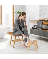 Sugift Bamboo Shower Seat Bench with Underneath Storage Shelf