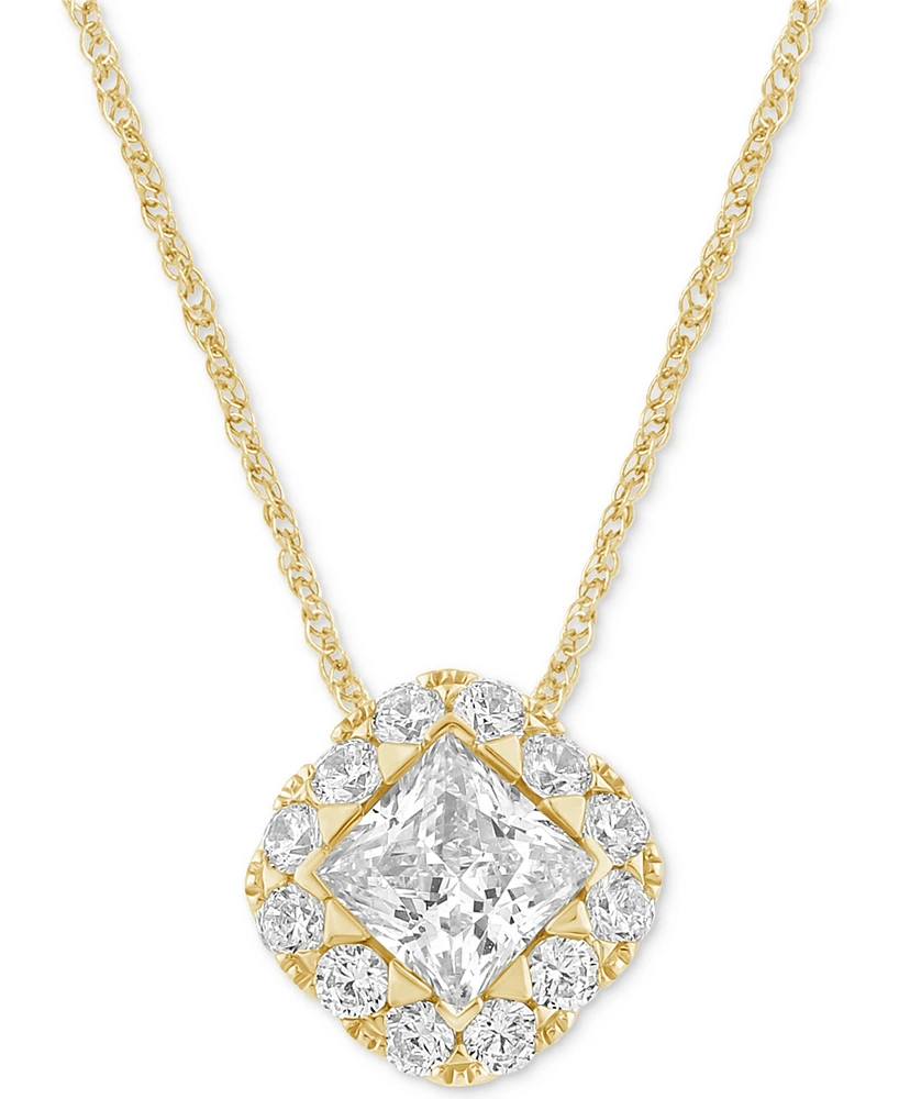 Diamond Princess Halo 18" Pendant Necklace (3/4 ct. t.w.) in 14k Gold