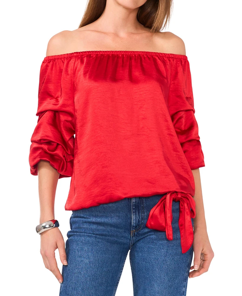 Vince Camuto Women's Off The Shoulder Bubble Sleeve Tie Front Blouse