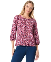 Jones New York Petite Floral-Print 3/4-Sleeve Blouse