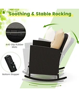 3 Pcs Patio Wicker Rocking Set with Tempered Glass Table & Soft Cushions Outdoor