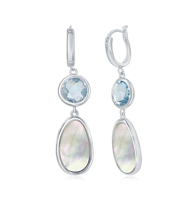 Simona Sterling Silver Bezel-set Blue Topaz and Mother of Pearl Earrings