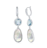 Simona Sterling Silver Bezel-set Blue Topaz and Mother of Pearl Earrings