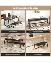 Costway 1 Pcs 50" Long Solid Wood Dining Bench with Faux Leather Padded Seat Rubber Wood Frame