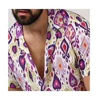 Campus Sutra Men's Lavender & Pear Yellow Ethnic Shirt