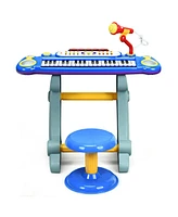 Gymax 37 Key Electronic Keyboard Kids Toy Piano MP3 Input w/ Microphone & Stool Blue