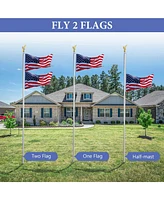 Yescom Bravery 20Ft Eagle Topper Sectional Flag Pole Kit Aluminum Outside Inground Yard Garden with 3'x5' Usa Black