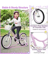 Costway 18 Inch Kid Bike 95% Pre-Assembled Girls Bicycle with Training Wheels & Basket