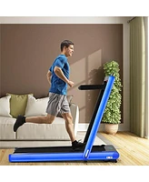 Skonyon 4.75HP 2 In 1 Folding Treadmill with Remote App Control-Navy