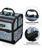Byootique Makeup Train Case Cosmetic Organizer w/ Mirror Mermaid Silver Artist