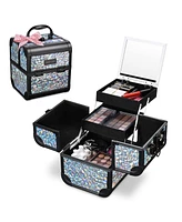 Byootique Makeup Train Case Cosmetic Organizer w/ Mirror Mermaid Silver Artist