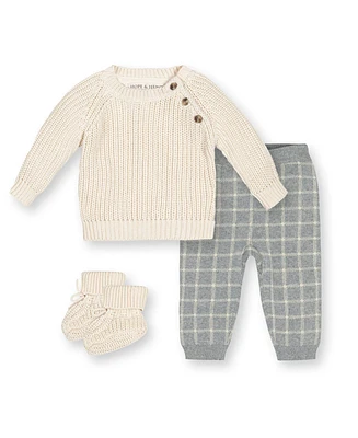 Hope & Henry Baby Girls Layette Baby Organic Chunky Pullover, Legging, and Booties Sweater Set