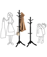 Slickblue Coat Rack With 10 Hooks, Rubber Wood Tree Free Standing, For Clothes, Hats, Handbags, Umbrella