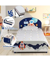 Costway Kids Upholstered Platform Bed Children Twin Size Wooden Bed Astronaut Pattern