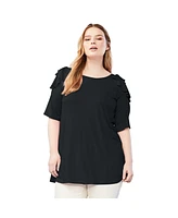 June + Vie Plus Cold-Shoulder Ruffle Tee